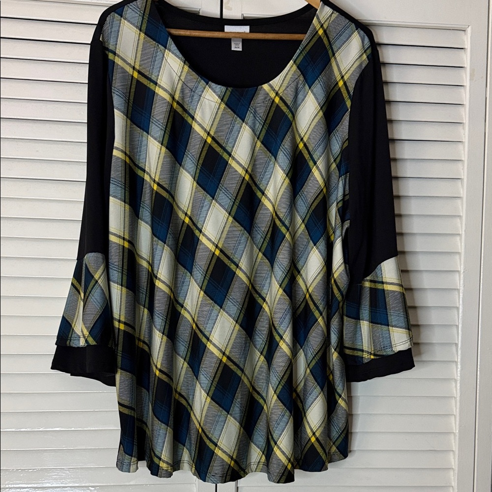 Avenue Plaid Blouse - Black, Blue, Yellow